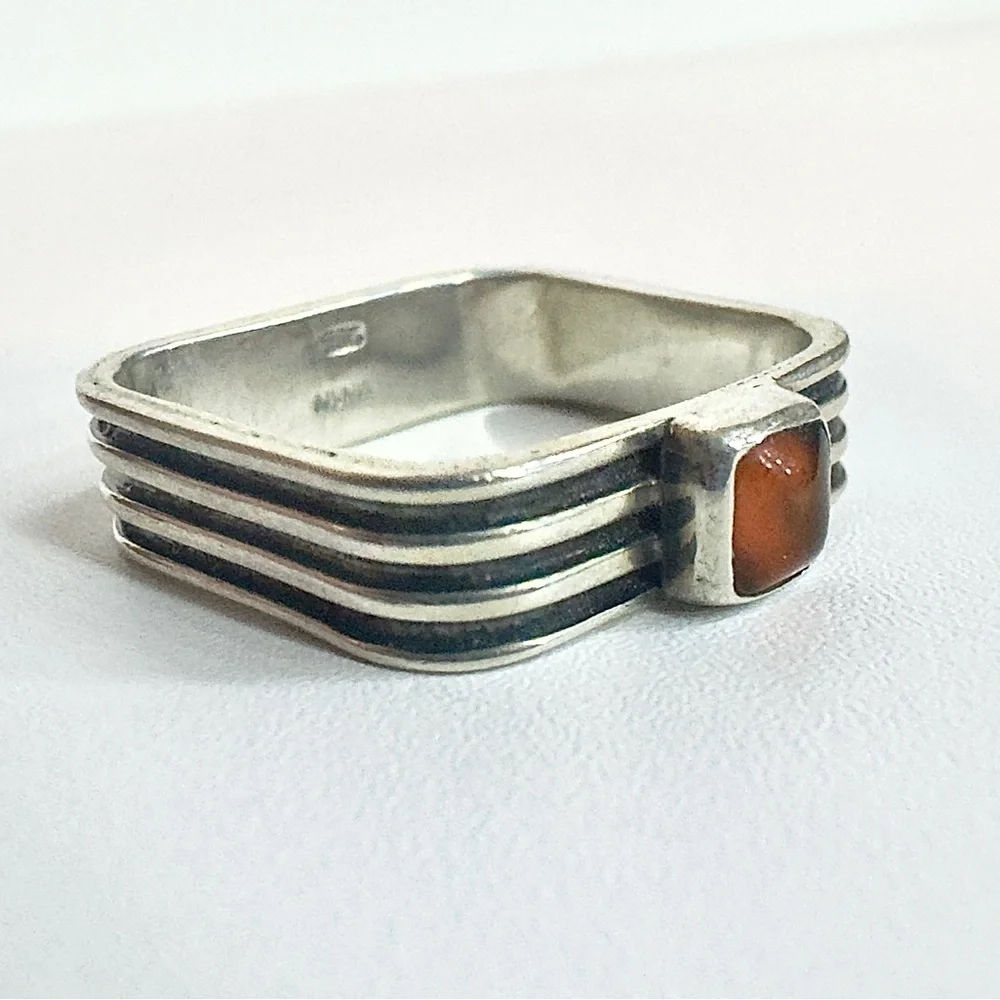 Sterling Silver 925 MNSN Square Amber Ring (6.5)